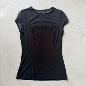 Vintage 90s Y2K Cache Women's Black Short Sleeve Sheer Mesh Top